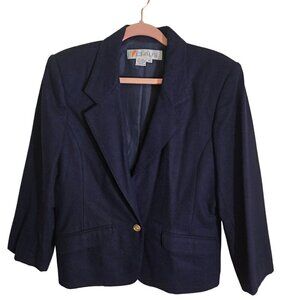 Chaus Vintage Schoolboy Navy Gold Button Wool Blend Boxy Blazer Size 10